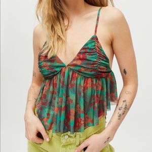 UO Lila Ruched Ruffle Cropped Cami